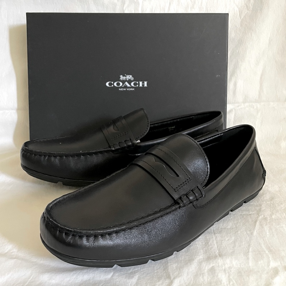 NWB COACH Mott Driver Black Leather Penny Loafer